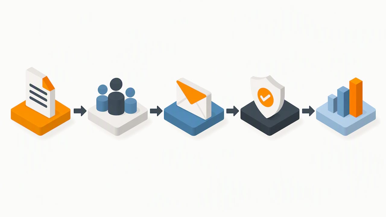Five connected stages of a phishing programme
